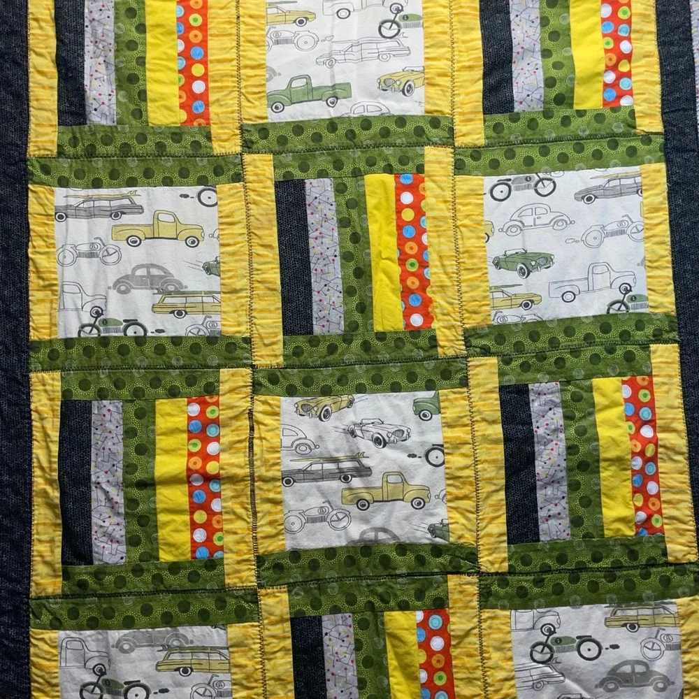 Handmade Kids Quilt‎ Blanket Multicolor Patchwork Camping Monster Truck 46x65